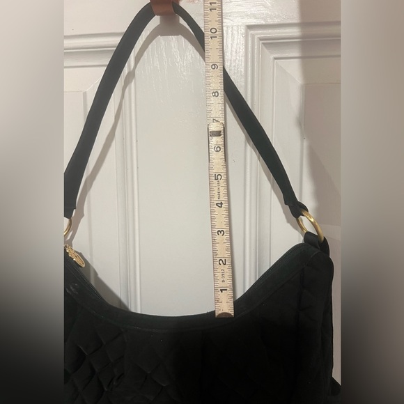 VERA BRADLEY SOLID BLACK QUILTED HOBO PURSE SHOULDER BAG TOTE GOLD HARDWARE - Picture 14 of 15